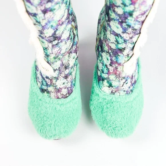 Irregular Choice “Lapin” Fuzzy Bunny Sequin Glitter Boots Mint Green & Pink - Picture 3 of 6